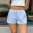 thumbnail image 2 of UDAUDU Women's Casual Shorts Drawstring Striped Loose Fit Summer Beach Shorts Lightweight Vacation Wide Leg Pants Light Blue S, 2 of 4