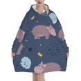 thumbnail image 1 of Hippo Animal,Women's Oversized Wearable Blanket Hoodie, Blanket Sweatshirt,Flannel Pullover Blanket, 1 of 9