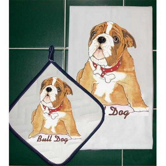 Pipsqueak Productions DP925 Bulldog Dish Towel And Pot Holder Set