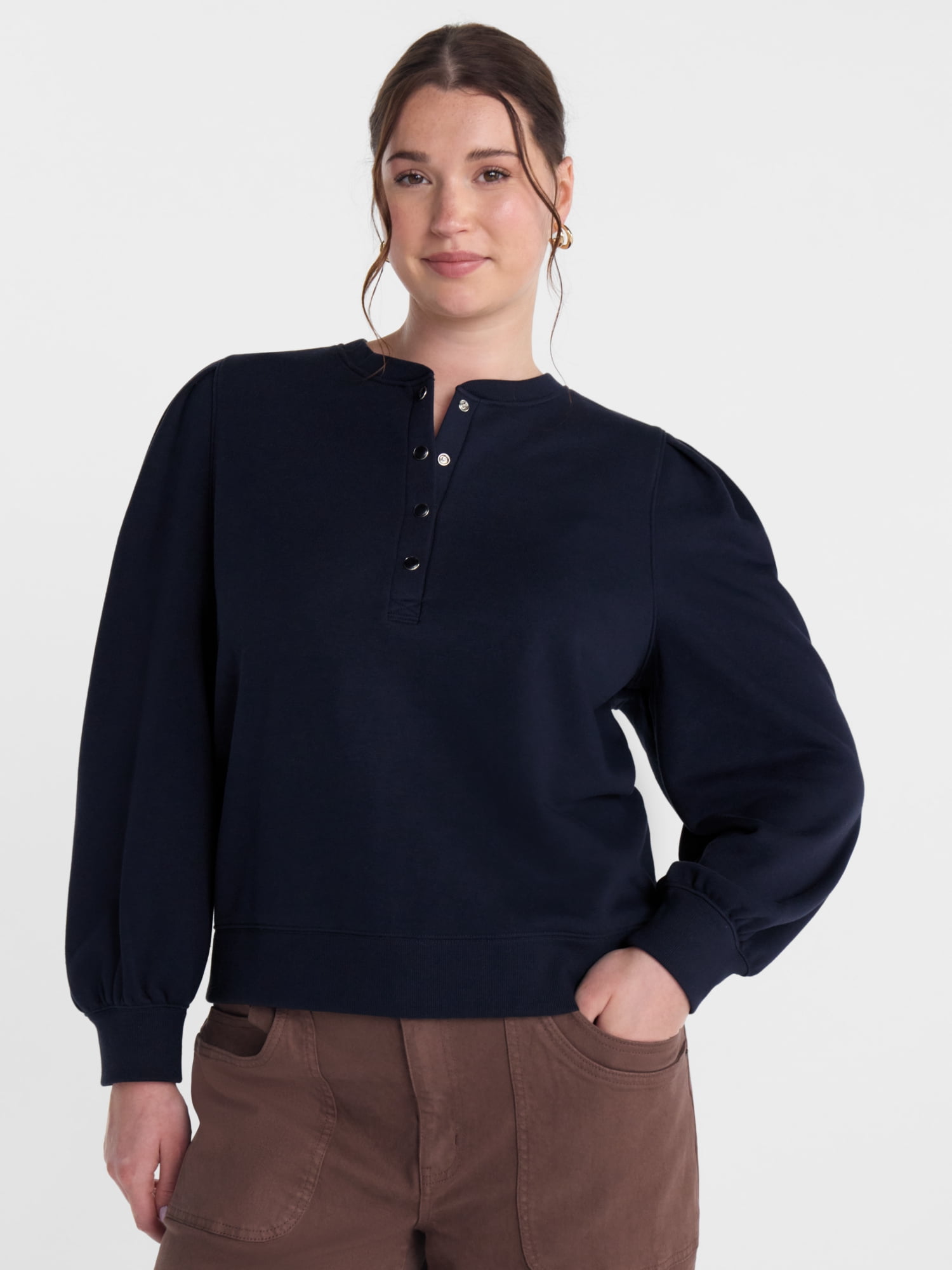 Scenario Women's Henley Sweatshirt with Long Sleeves, Sizes XS-XXXL