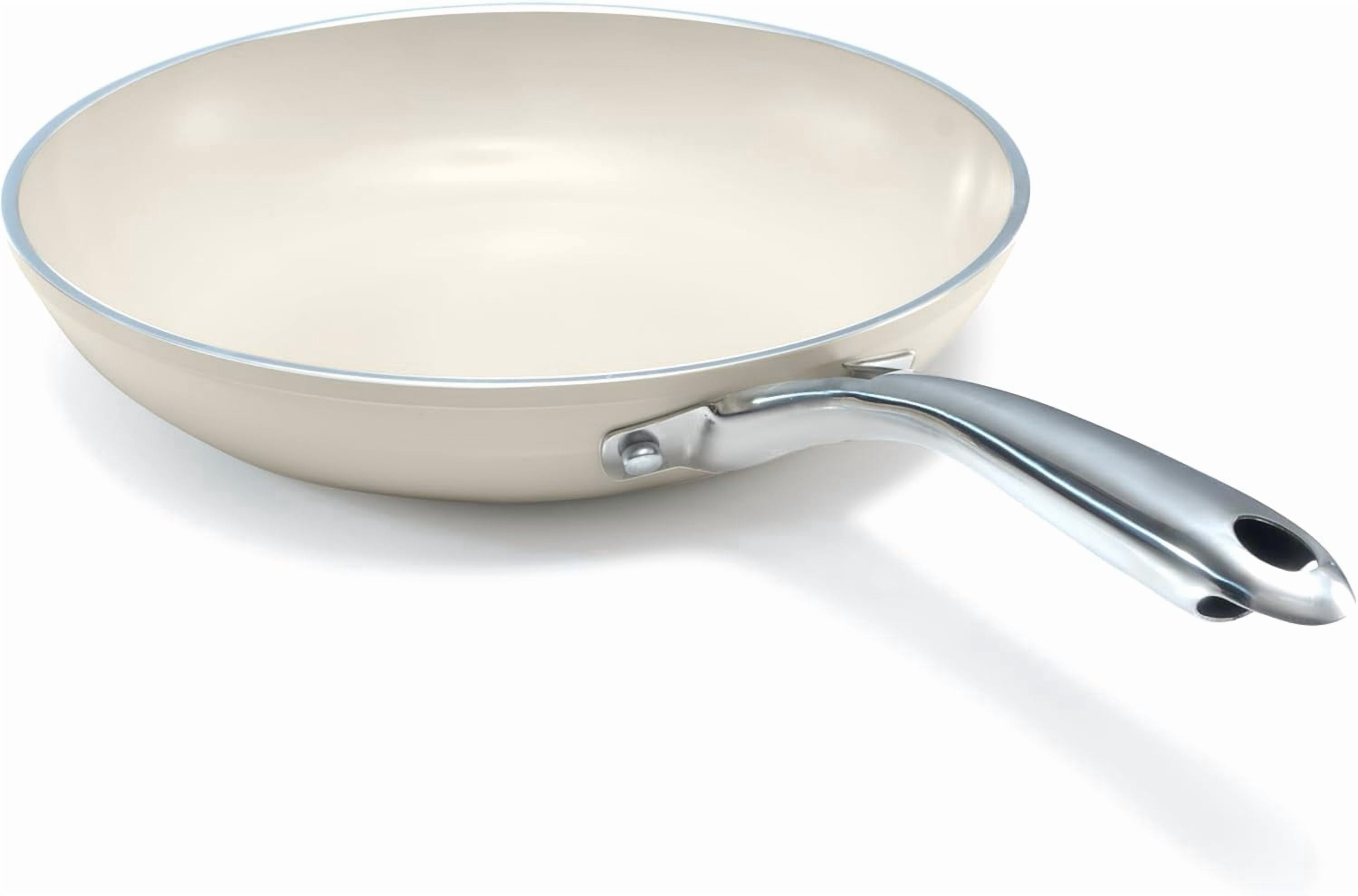 14 Inch Non Stick Frying Pans, Large Family Sized Nonstick Cooking Pan Skillet, Nonstick, Oven and Dishwasher Safe, Cream White