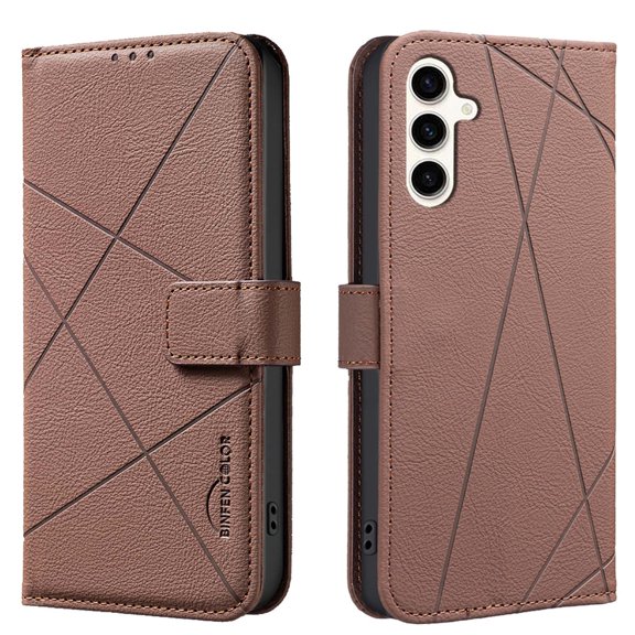 For Samsung Galaxy S21 Wallet Phone Case,RFID Blocking Card Slots Holder Premium PU Leather,Flip Folio Kickstand,Line Embossing Designing,Magnetic Closure,Shockproof Anti-fall Phoe Case,Brown