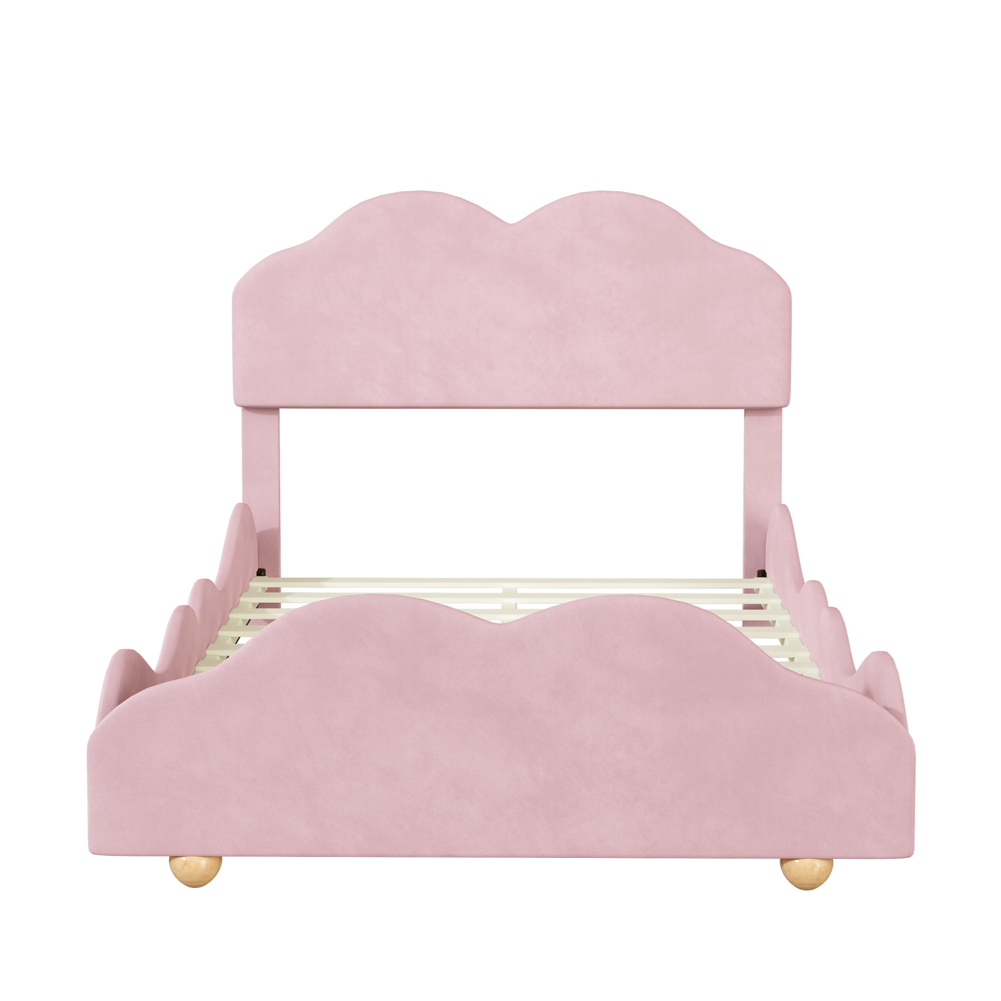 Full Size Bed Frame with Cloud Shaped Headboard,Velvet