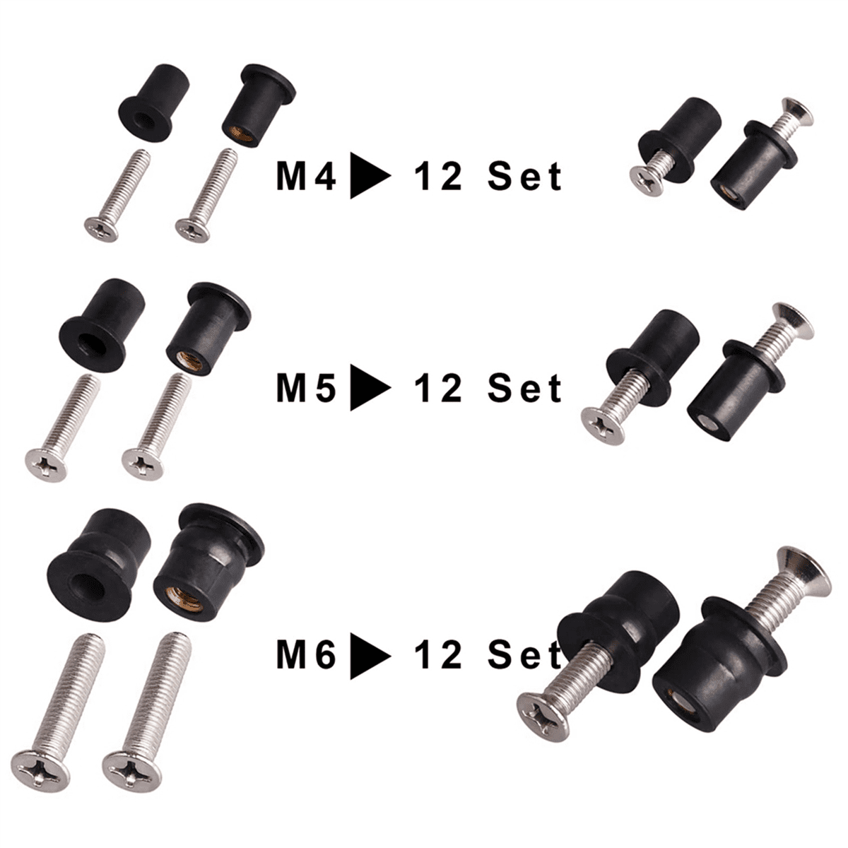 72 Pairs /M5/M6 Neoprene Well Nuts with Stainless Steel Screw Rubber Well Nuts Kayak Brass Copper Bolts Well Nut Kit