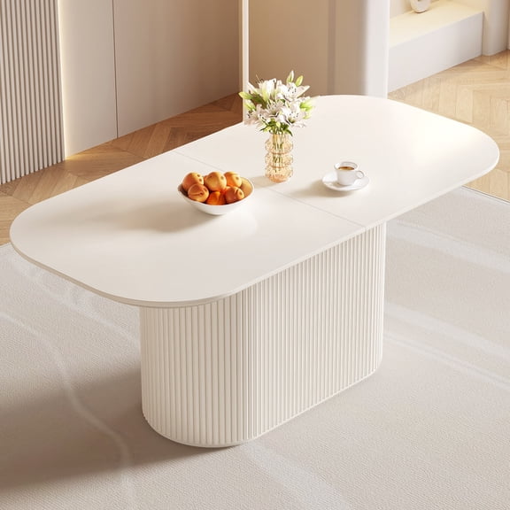 Guyii 70" Oval Dining Table, White Rectangular Kitchen Table for 4-6 People for Dining Room, Living Room, Home