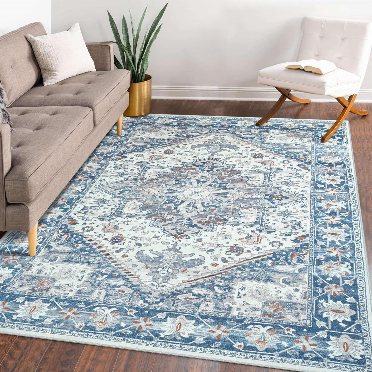 Lochas Vintage Floral Rugs Soft Accent Area Rug Low-Pile Carpet for Living Room Bedroom Home Decor,10'x14',Beige