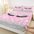 thumbnail image 3 of Homewish Girls Beauty Eyelashes Queen Sheet Sets, Glitter Waterdrop Flat Sheet, Pink Classic Checks Queen Fitted Sheet, Luxury Bedroom Decor, 4pcs, 3 of 7