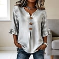 thumbnail image 5 of Ashirexll Womens Casual Tops Fashion Summer Short Sleeve Imitation Linen Stripe V-Neck Blouse Shirt for Spring, 5 of 6