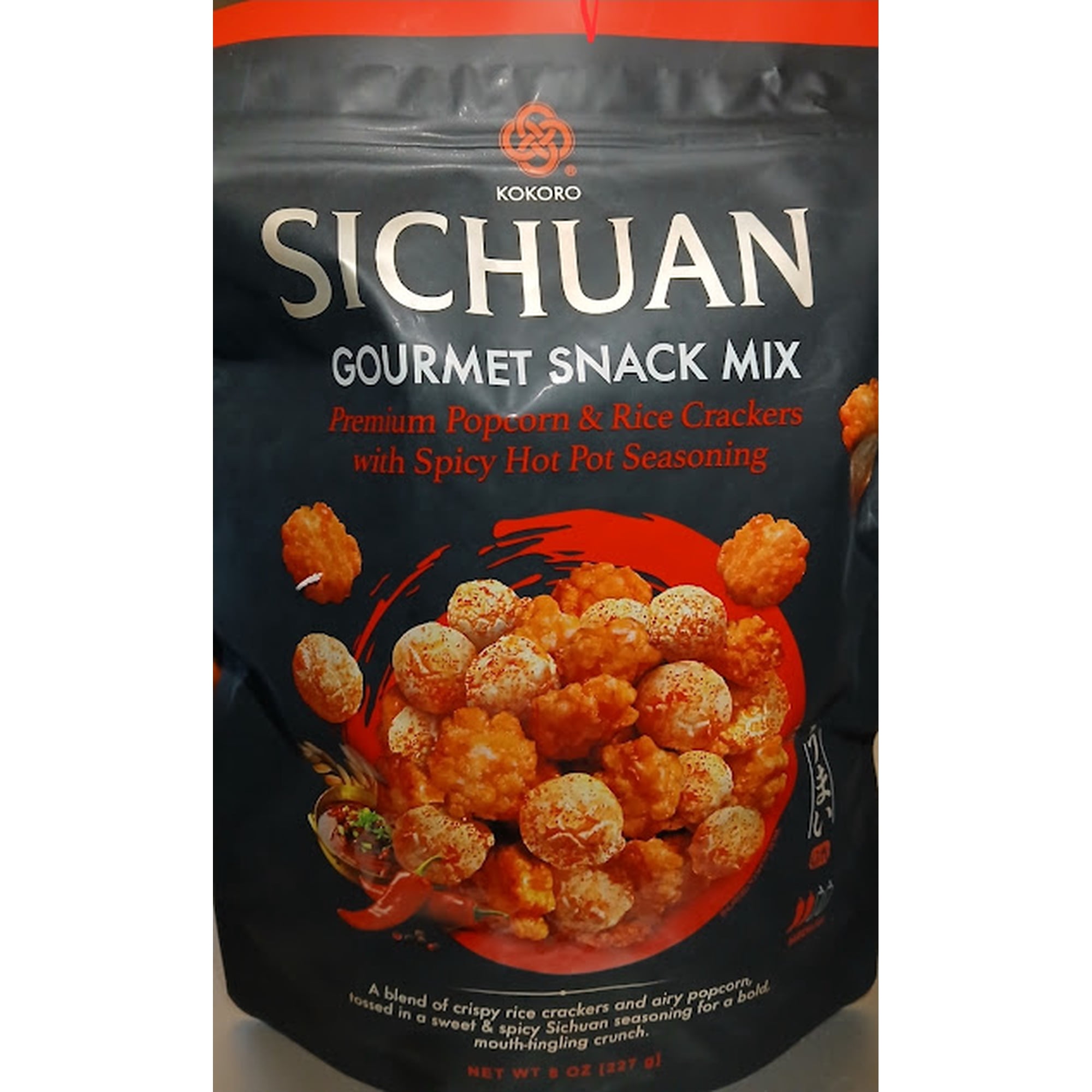 Kokoro Sichuan Gourmet Snack Mix, Premium Popcorn & Rice Crackers with Spicy Hot Pot Seasoning, 8 oz