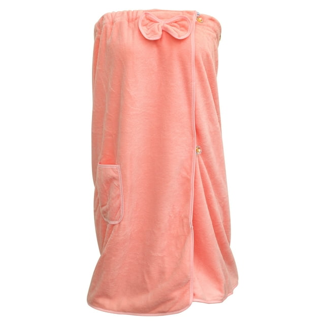 Unique Bargains Toalla de baño para mujer Ducha Cierre ajustable Toalla de baño con bolsillo Rosa