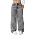 thumbnail image 1 of Vaqueros de pierna ancha for mujer, pantalones vaqueros holgados de cintura alta con botones, pantalones vaqueros informales de otoño Y2K con bolsillos, 1 of 3