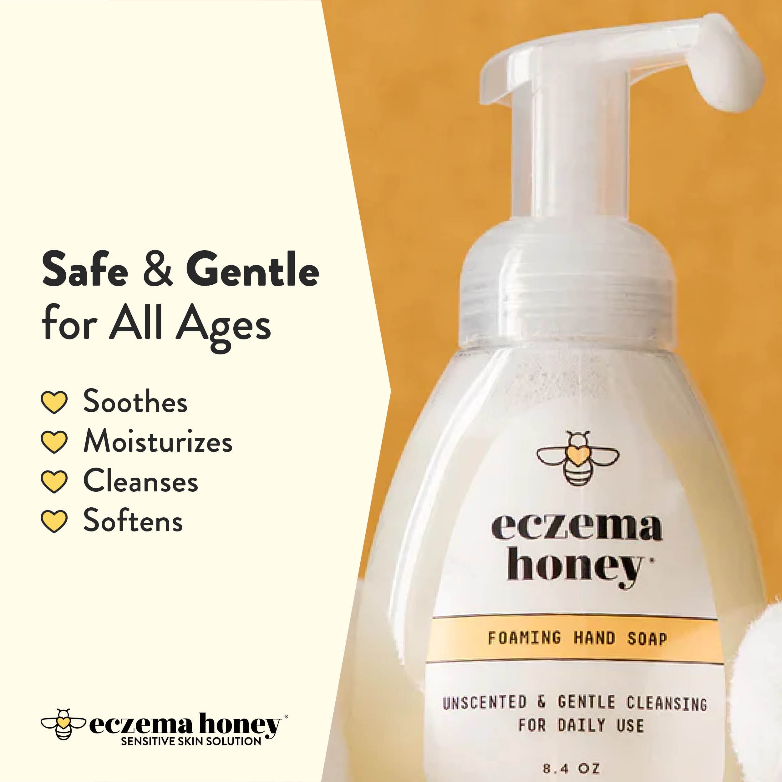 Eczema Honey Gentle Foaming Hand Soap, Unscented Cleanser for Dry