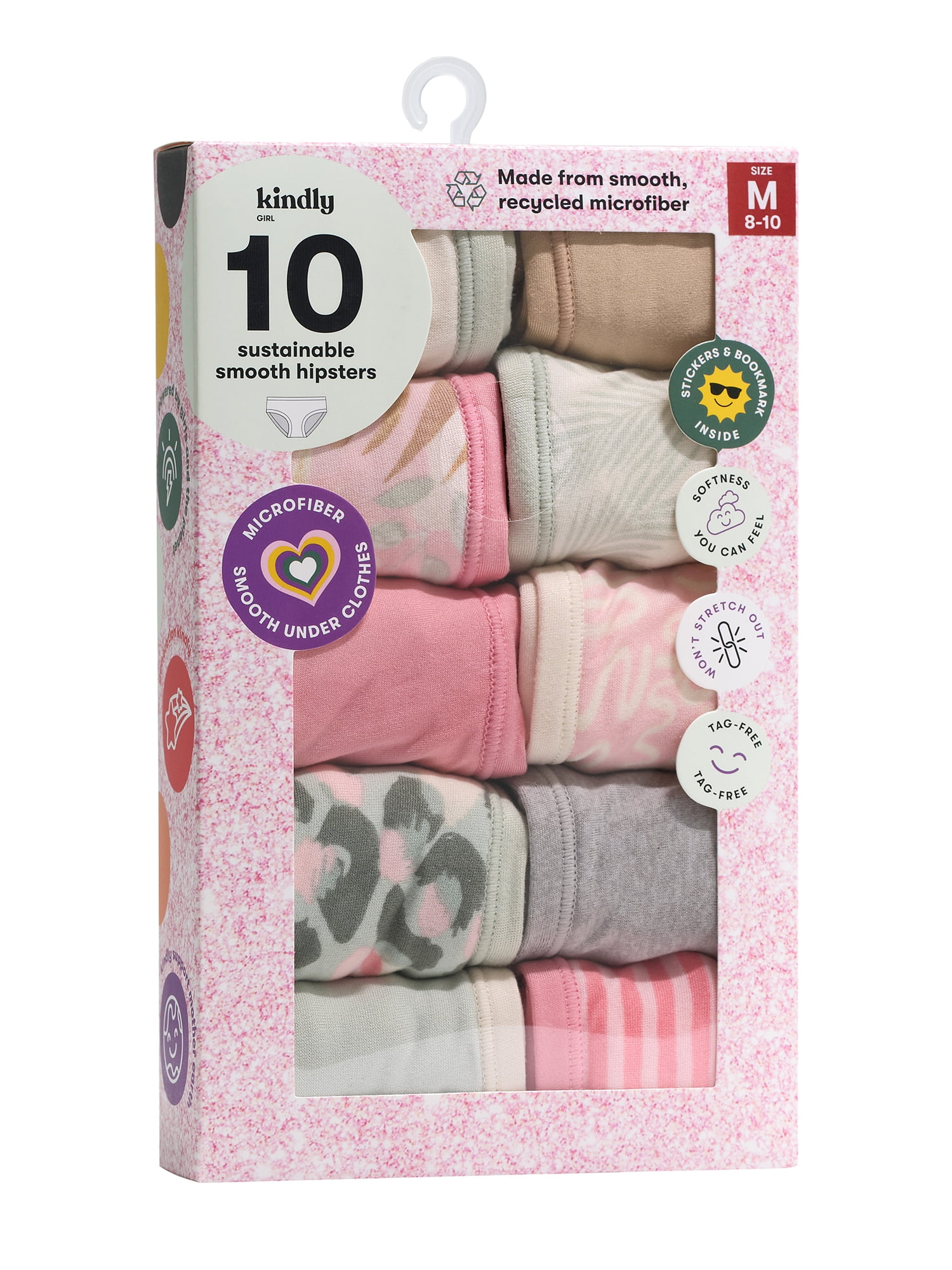 Kindly Yours Girl’s Microfiber Hipster Underwear, 10-Pack, Sizes S-XL