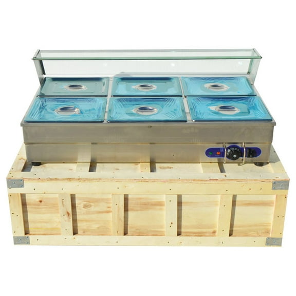 PreAsion 6-Pan Bain-Marie Buffet Food Warmer Commercial Canteen Steam Heater