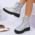 thumbnail image 2 of Juebong Womens Sequin Sparkle Lace-Up Combat Boots Chunky Low Heel Lug Sole Ankle Boots Glitter Short Booties Silver,40, 2 of 8