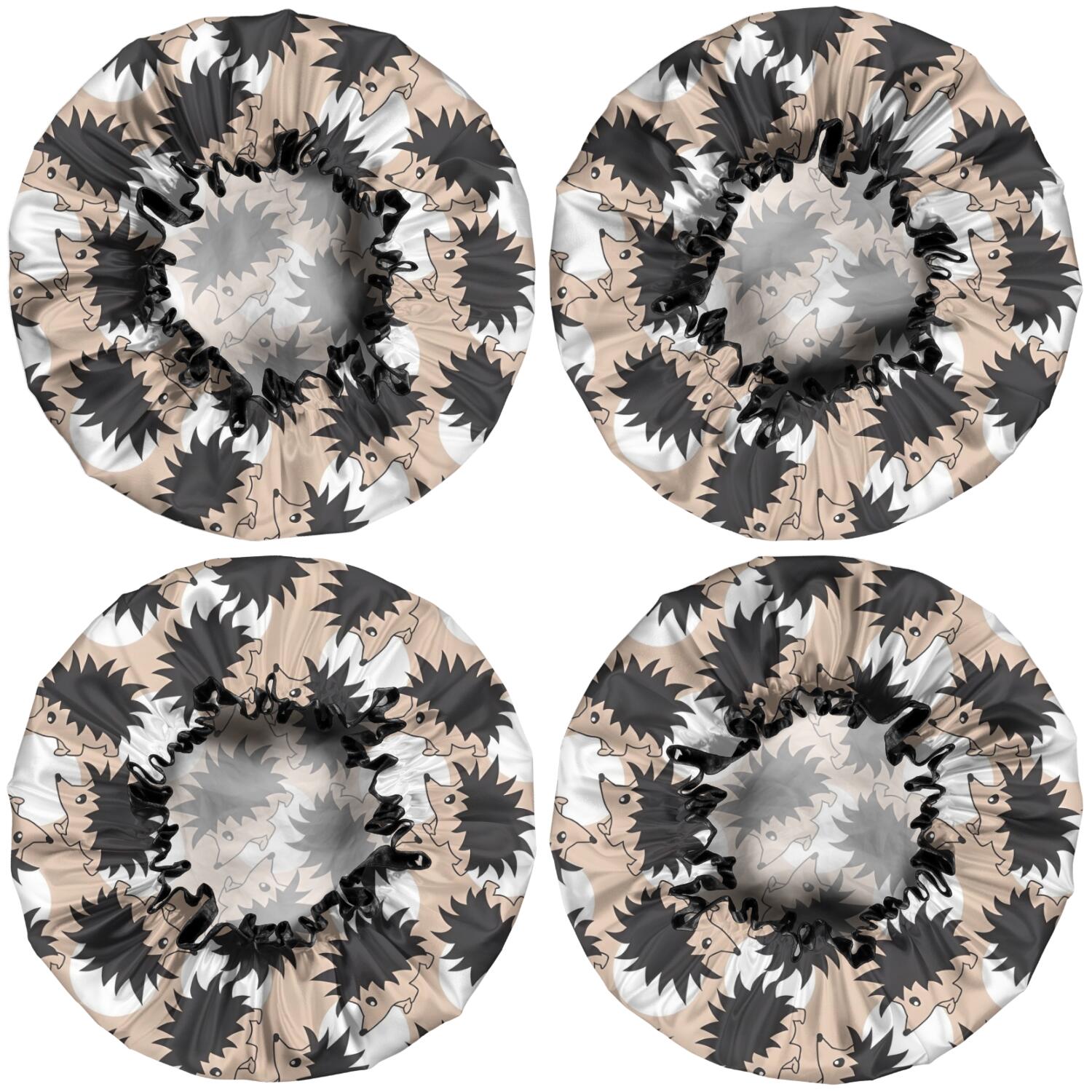 Shower Caps,Black Cute Hedgehog Pattern Waterproof Shower Cap for Women 4 Pieces,Double Reusable Hair Cover for Shower PEVA Elastic Stretch Hem