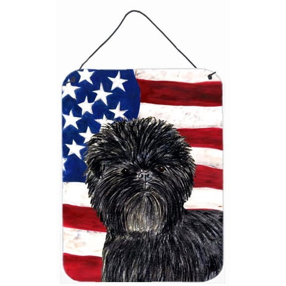USA American Flag with Affenpinscher Aluminium Metal Wall Or Door Hanging Prints