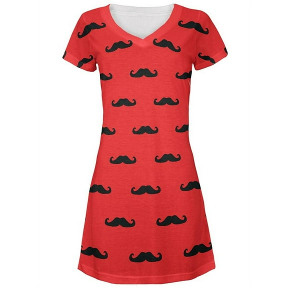 Red & Black Mustaches Juniors V-Neck Beach Cover-Up Dress