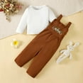 thumbnail image 2 of Kucnuzki 18 Months Baby Girl Winter Outfits Pants Sets 24 Months Long Sleeve Pure White Pull-Over Suspender Embroidered Overalls Pants 2PCS Set Brown, 2 of 7