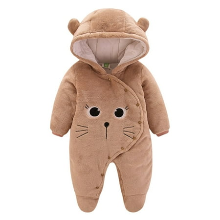

URMAGIC 0-12 Months Newborn Baby Boy Girl Fall And Winter Snowsuit Fleece Long Sleeve Hooded Romper Outerwear Thicken Warm Bodysuit Jumpsuit