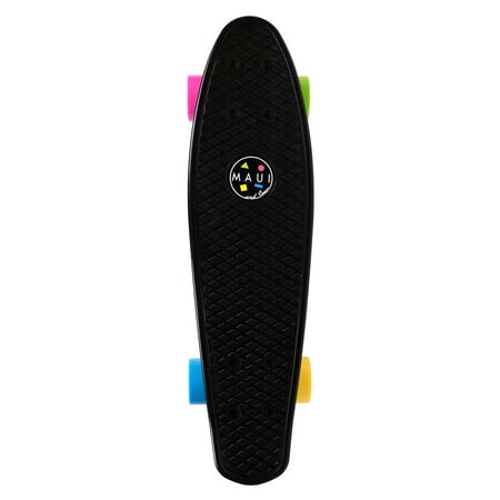 Maui and Sons 22 inch Black Cookie Logo Retro Cruiser Skateboard, 60mm Diameter PU Wheels