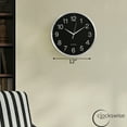 thumbnail image 2 of Clockswise 12-in Round Quartz Wall Clock Non-Ticking Battery Operated with Silent Sweep Movement, Aluminum Silver Frame, Perfect for Home Kitchen Office Living Room Study Hallway Classroom, Black Face, 2 of 8