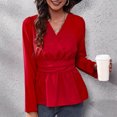 thumbnail image 4 of Women Wrap V-Neck Blouse Shirt Long Sleeve Elegant Casual T-Shirt Solid Color Sexy Peplum Blouses Pullover Tops, 4 of 5