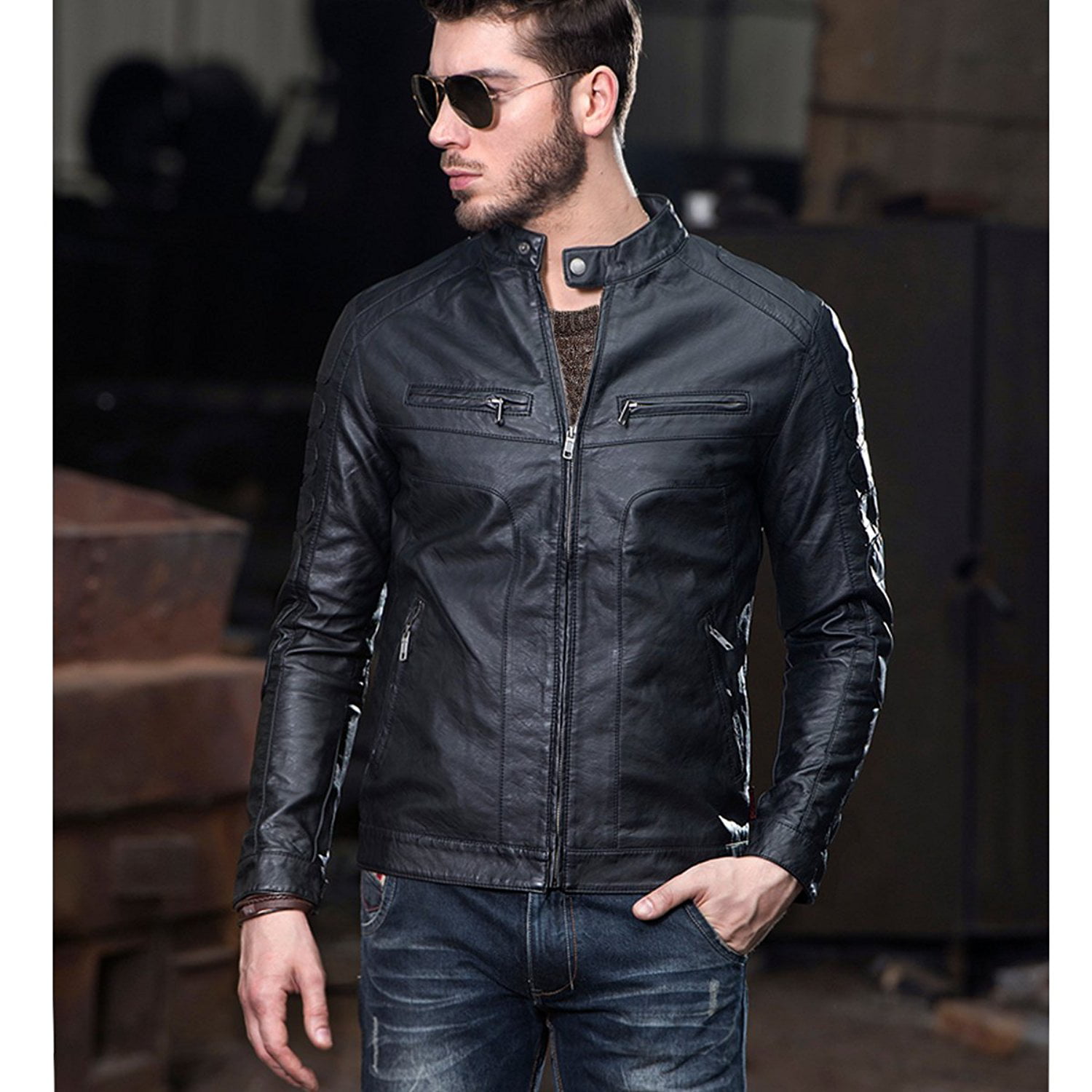 Fairylinks Mens Casual Faux Leather Jacket