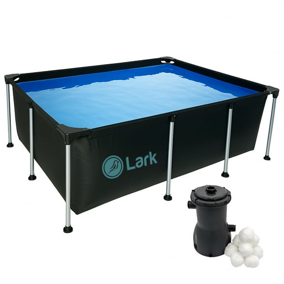 Lark 8.5' ft x 6' ft x 26" inches Rectangular Metal Frame Above Ground Outdoor Patio Pool with 300 Gallon Pump