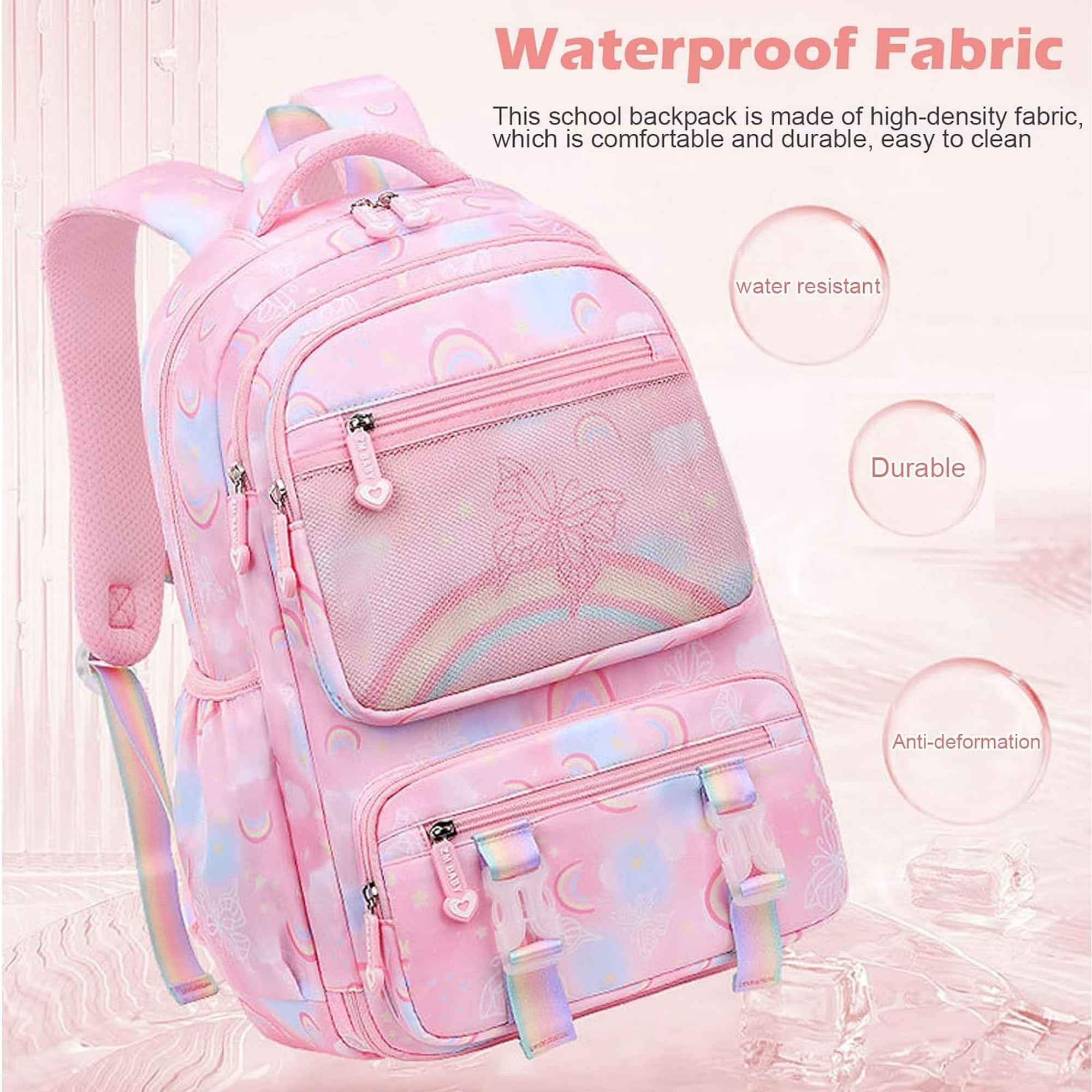 Girls Backpack 16.5 13.5 7 inches School Backpack for Girls Lightweight Kids Backpack with Compartments Kids School Bag for Age 4 10 Years Old Pink Walmart