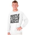 thumbnail image 4 of Hustle Before Muscle Inspiring Gym Long Sleeve TShirt Men Women Brisco Brands X, 4 of 6