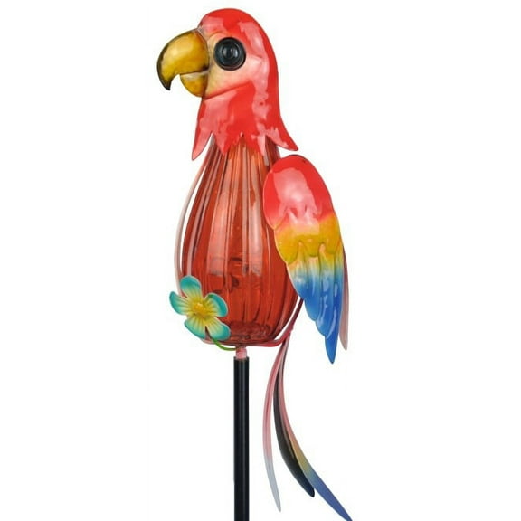 Moonrays 96330 Glass Bottle Red Parrot Solar Stake Light