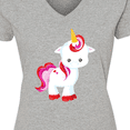 thumbnail image 4 of Inktastic Cute Little Unicorn With Red And Pink Mane, Hearts Women's V-Neck T-Shirt, 4 of 5