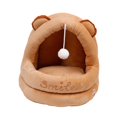 thumbnail image 3 of Lindo nido para gatos semicerrado, cama para gatos, casa suave con pelota de juego, sofá cama cálido para mascotas, cama para dormir para perros peque marrón, 3 of 8