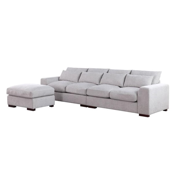 Devion Furniture Linen Reversible Sectional Sofa with Ottoman and Pillows, Light Gray