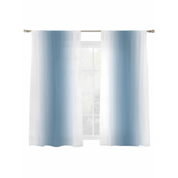 Blue White Ombre Sheer Curtains 72 Inch Long 2 Panels, Gradient Color Light Filtering Rod Pocket Semi Sheer Curtains, Sheer Voile Drapes for Living Room Bedroom, 52"x72"