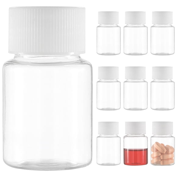 10pcs Small Clear Pill Bottle, Plastic Medicine Bottle Empty Reagent Bottle Chemical Containers With Caps For Liquid Solid Powder Refillable Portable Container Jar Pot For Travel Daily Life (30ml)