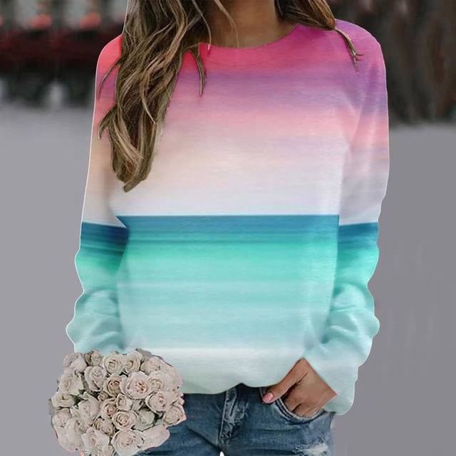 MPWEGNP Sweat à Capuche pour Femmes Décontracté Rayé Dégradé Manches Longues Pull Graphique Vert