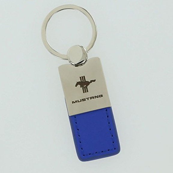 Ford Mustang Tri-Bar Keychain & Keyring - Duo Premium Blue Leather