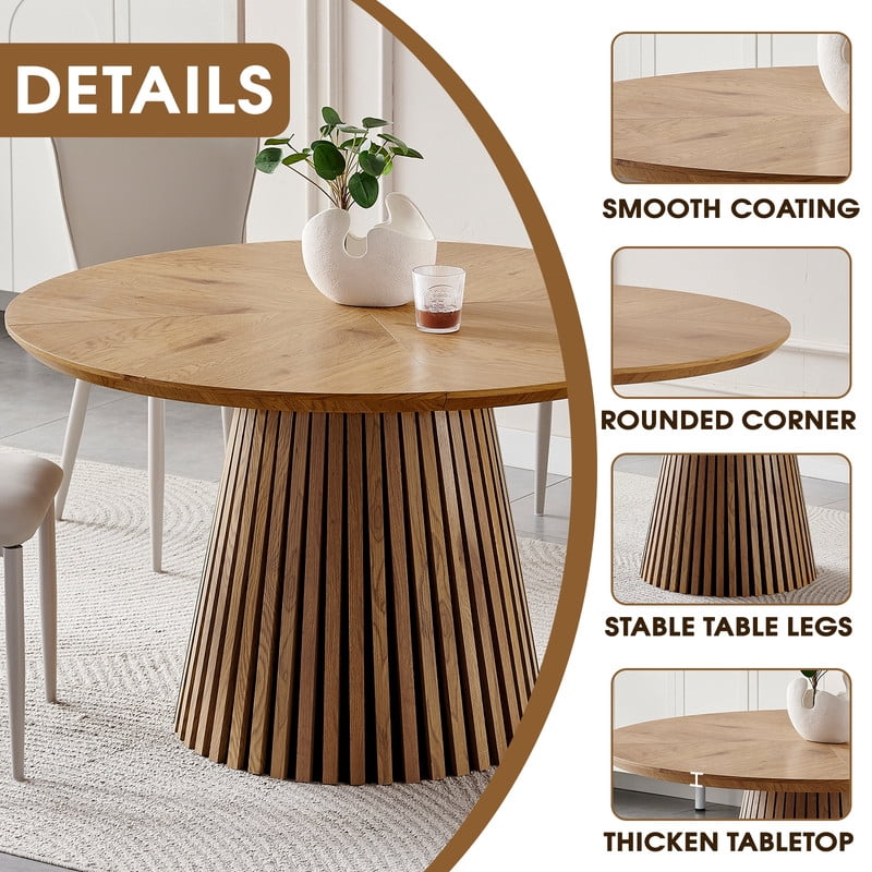 47.24'' Round Wooden Dining Table for 4, Accent Kitchen Dinner Table with Splicing Design Tabletop & Fluted Base