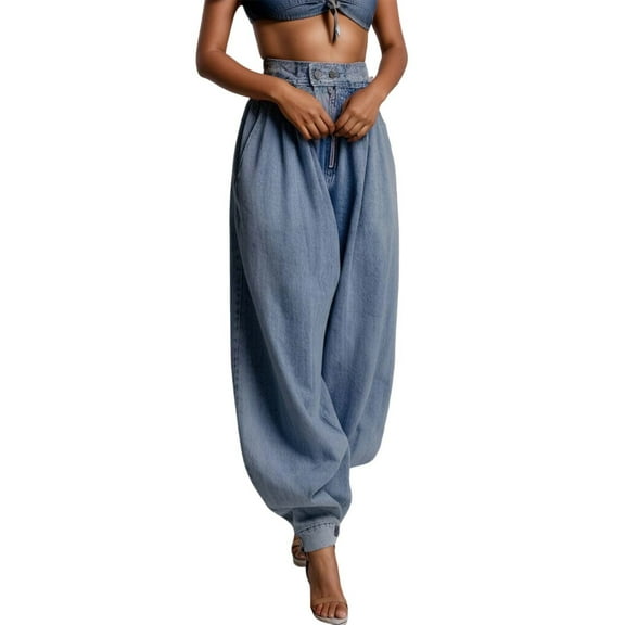 HXWCHs Plus Size Women's Jeans Inclusive Sizing Women's Flared High Waist Bootcut Denim Pants Comfortable Stretch Tapered Hem Casual Everyday Wear for Summer and Fall Seasons Blue S