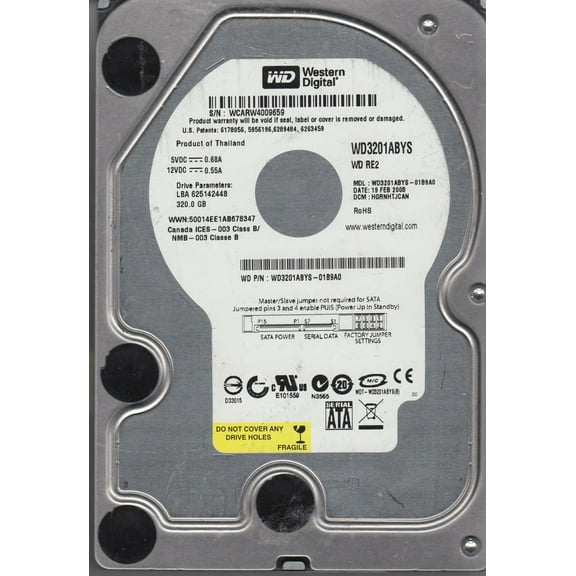 WD3201ABYS-01B9A0, DCM HGRNHTJCAN, Western Digital 320GB SATA 3.5 Hard Drive