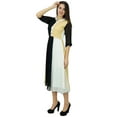 thumbnail image 5 of Bimba Womens Classic Mandarin Collar Shift TriColor Midi Summer Chic Dresses, 5 of 8