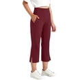 thumbnail image 2 of Miluxas Girls Capri Yoga Pants with Pockets Capris Leggings Dressy Casual Stretch Crop Lounge Straight Open Bottom Summer Wine 12-13 Years, 2 of 8