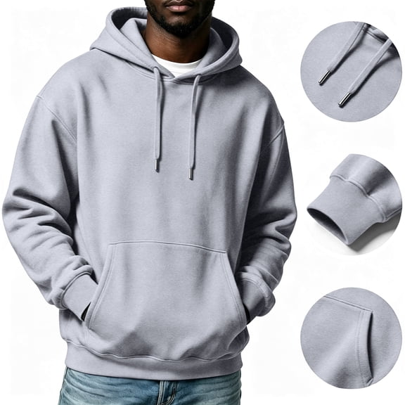 LRGSHF Oversized Hoodies for Men Baggy Soft Fleece Pullover Sweatshirt, Drawstring Plain Streetwear Long‑Sleeve Athletic Top, Warm Loose‑Fit Winter Casual Hooded Shirt