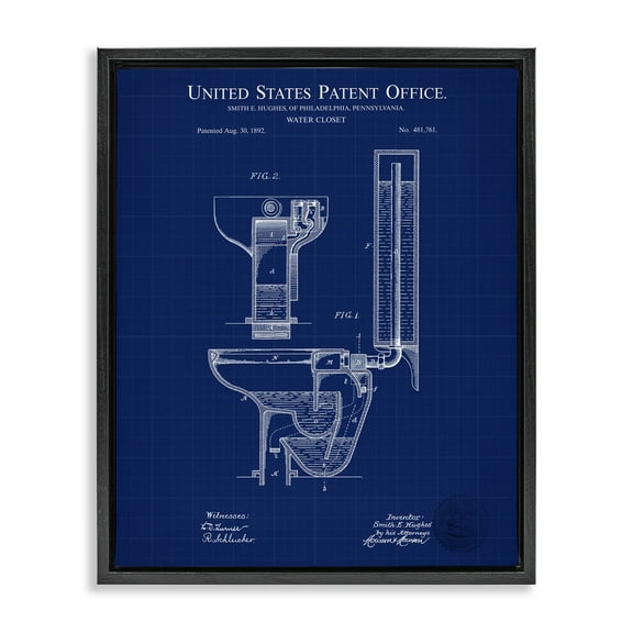 Stupell Industries Water Closet Blueprint Typography Painting Black Floater Framed Art Print Wall Art, 17 x 21