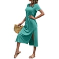 thumbnail image 3 of Summer Casual Women V-Neck Solid Color Side Slit Dress With Pocket, 3 of 5