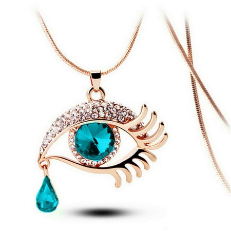 iLH Fashion Magic Eye Crystal Tear Drop Eyelashes Necklace Long Sweater Chain