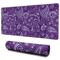 Long Mouse Pads for Desk,Purple Paisley Pattern Desk Mats on Top Of Desks, Desk Mouse Pad Extra Large with 3mm Non-Slip Base and Stitched Edge for Gaming,Office,Work,Home 35.4"x15.7"