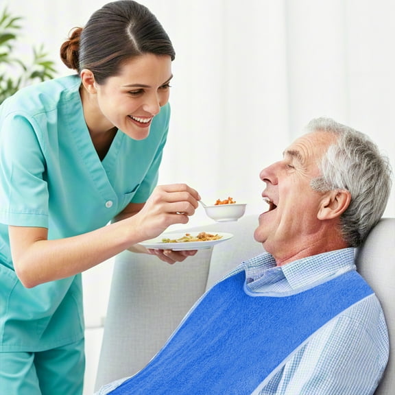 5 Pack Adult Bib for Men & Women | Adjustable Washable Eating Bib for Elderly & Disabled | 29.5" x 17.7" Large Coverage | Hook & Loop Closure | Light Blue, Blue, Navy, White, Red, Gray